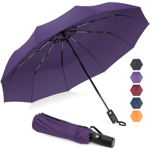 ZOMAKE Travel Umbrella Compact - 10 Ribs Portable Collapsible Umbrellas for Rain Windproof - Paraguas Automatic Small Folding Umbrella Lightweight Packable Umbrella for Women Men - color: Purple