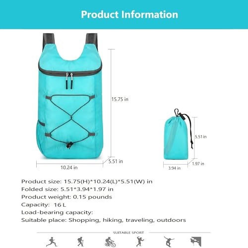 levayhill 16L Foldable Hiking Backpack,Small Packable Daypack,Lake Blue - color: Lake Blue