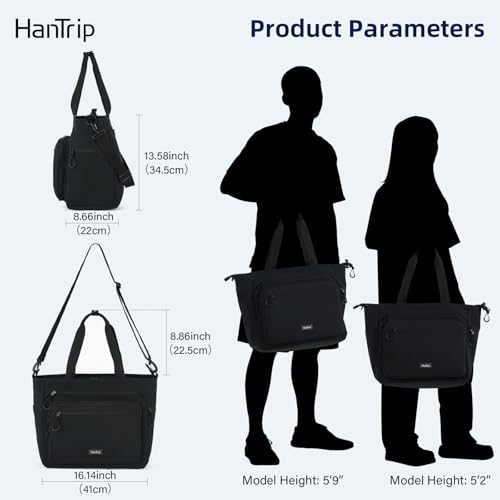 HanTrip Large Laptop Tote Bag with Luggage Sleeve for Travel Work, Black - color: Black