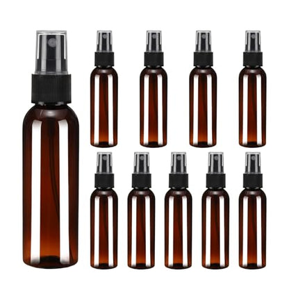 uxcell 10 Pack Spray Bottles, 2Oz/60ML Reusable Clear Empty Mist Plastic Mini Travel Bottle Set,Small Refillable Liquid Containers for Household Use, Essential Oil, Cleaning (Brown Black) - color: Brown Black