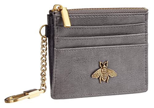 SEAVILIA Credit Card Holder Small Keychain Wallet for Women RFID Blocking - color: Deep Grey