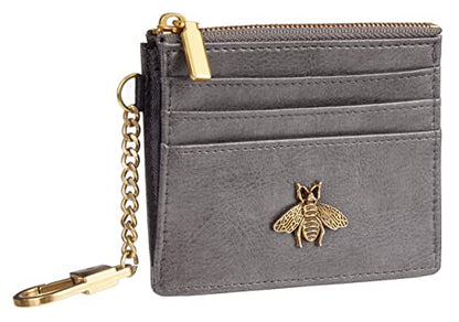 SEAVILIA Credit Card Holder Small Keychain Wallet for Women RFID Blocking - color: Deep Grey