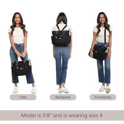 3-in-1 Convertible Backpack Tote Handbag - 15x12" Lightweight Travel Bag w/ RFID Phone Wristlet - color: Black