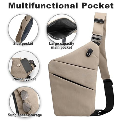 Anti Theft Travel Bag Sling Cross-body Bag Large Capacity - color: Khaki, style: Right Shoulder