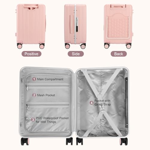 MRPLUM 20" Carry On Luggage Double Handle Suitcase with Net Pocket,Pink - color: Pink