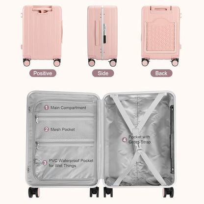 MRPLUM 20" Carry On Luggage Double Handle Suitcase with Net Pocket,Pink - color: Pink