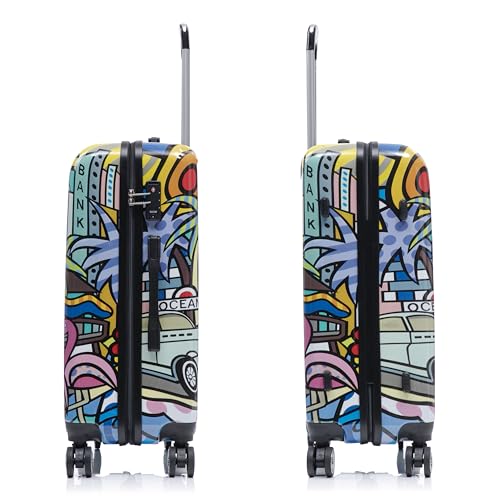 InUSA Miami Print 24-Inch Medium Hardside Spinner Luggage Lightweight Bag - color: Cities, size: 24 Inch