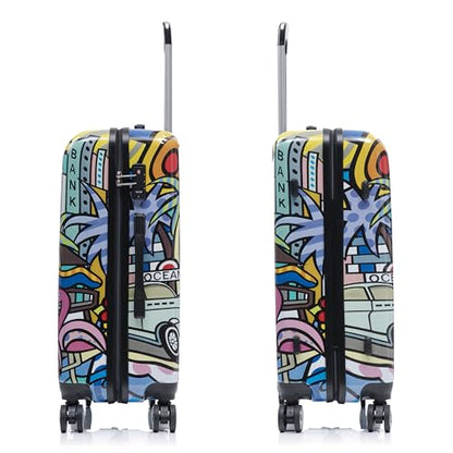 InUSA Miami Print 24-Inch Medium Hardside Spinner Luggage Lightweight Bag - color: Cities, size: 24 Inch