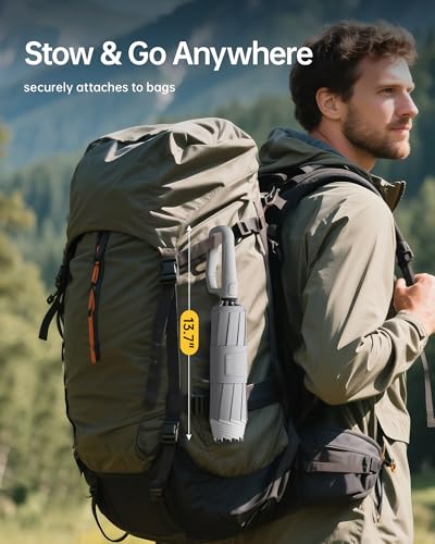 Windproof Travel Umbrella for Rain, Withstand 85MPH Winds, 52 Inch Automatic Reverse Fold Umbrellas Easy Auto Open Close, Portable Compact Umbrella Includes Cover Bag, Perfect for Travel, Car, Commute, Women Men, Backpack - color: Light Gray