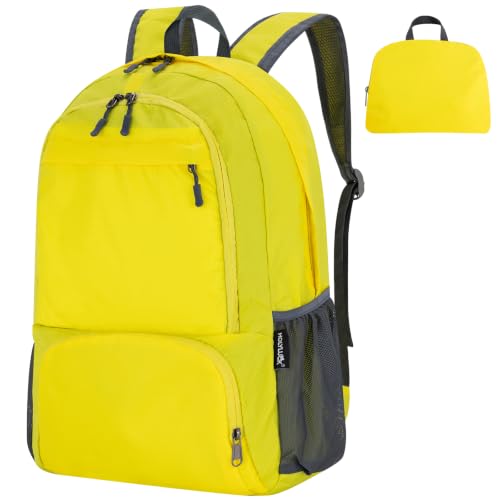 HOLYLUCK 20L lightweight packable Hiking Daypack Foldable Backpack for Men Women Small Travel Outdoor Foldable Shoulder Bag - color: Yellow