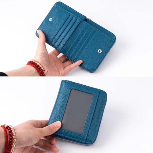 XINNSTAR Genuine Small Wallet for Women, Slim RFID Blocking Credit Card Holder with ID Window, Compact Purses for Women with 9 Card Slots - color: Blue