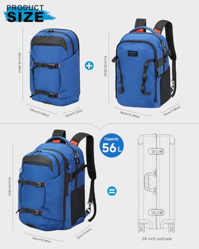 Laptop Backpack for Work, 40L College School Computer Bag with 15L Daypack - color: Blue