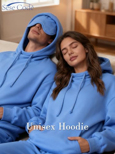 SeSe Code Hoodie with Eye Mask Travel Airplane Unisex Oversized Sweatshirt - color: Blue, size: XX-Large