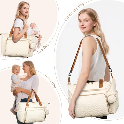 Diaper Bag Tote, Large Baby Hospital Bag for Labor Delivery Mom - color: Beige