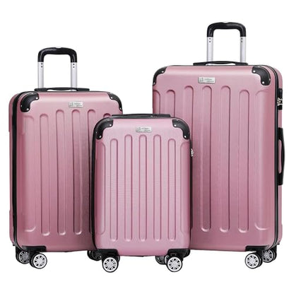 ANTHONY JACKSON 3 Piece ABS Luggage Set – Lightweight Suitcases with Spinner Wheels – 3 Different Sizes – TSA Lock – Hard Shell Travel Luggage for Men & Women - color: Pink