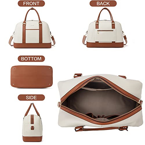 BOSTANTEN Weekender Bags for Women Travel Genuine Leather Overnight Bags - color: A-Beige&Brown