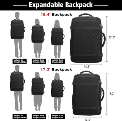 Travel Backpack with LifetimeWarranty,Expandable Carry on Backpack,Black - color: Black, size: 17.3inch - 19.2"x13.4"x7.9"(+2.7")
