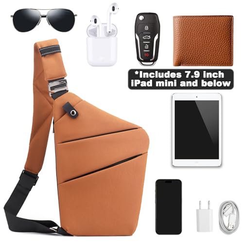 Anti Theft Travel Bag Sling Cross-body Bag Large Capacity - color: Brown, style: Left Shoulder