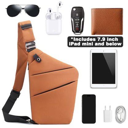 Anti Theft Travel Bag Sling Cross-body Bag Large Capacity - color: Brown, style: Left Shoulder