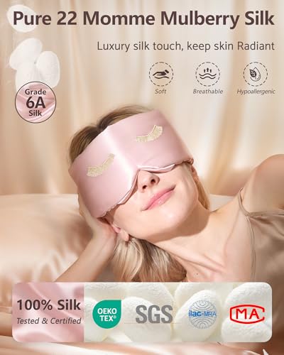 BeeVines Luxury Pure 100% Silk Sleep Mask for Women, 3D Countourd Eye Mask - color: 01 Pink