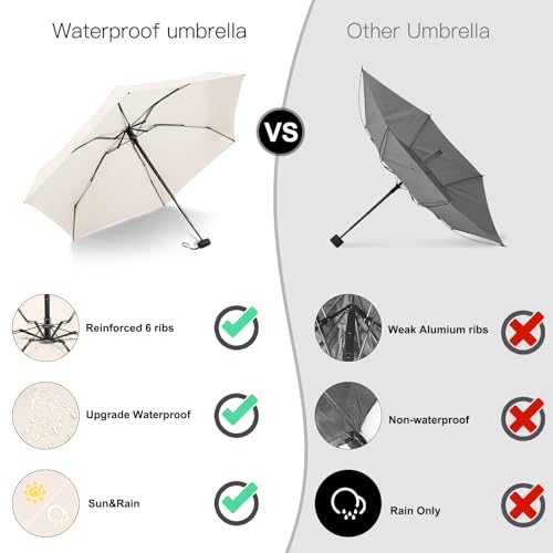 Mini Travel Umbrella Compact for Purse Lightweight Nano Waterproof for Rain - color: 0801.Beige