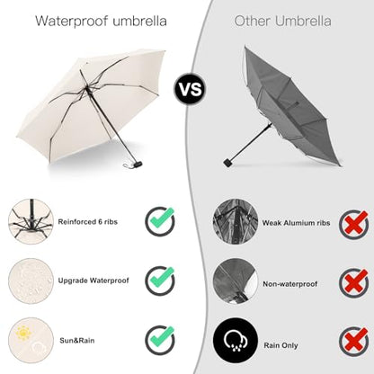 Mini Travel Umbrella Compact for Purse Lightweight Nano Waterproof for Rain - color: 0801.Beige
