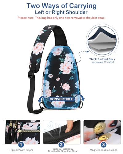 Capolo Crossbody Bags for Women Waterproof Sling Shoulder Bag Fanny Pack - color: Black Flower, size: Medium