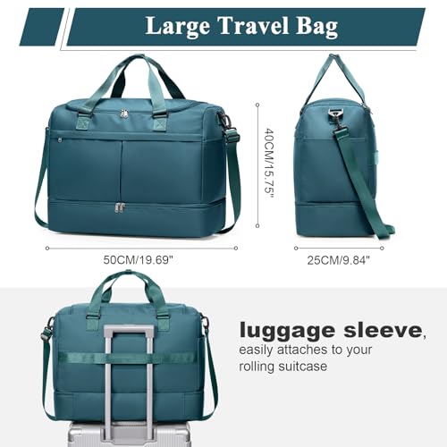 Travel Duffel Bag with Shoe Compartment,Overnight Weekender Bags for Women - color: Peacock Blue