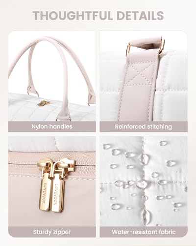 LOVEVOOK Weekender Bags for Women with Shoe Compartment, Carry On Overnight Bag with Toiletry Bag, Personal item travel bag with Wet Pocket, 2Pcs Set - color: White/Nude, size: Large