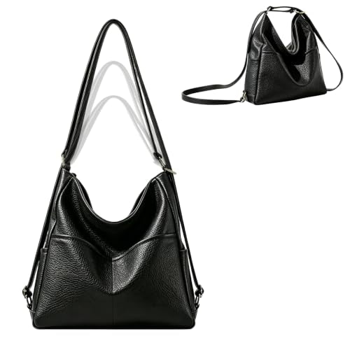 Convertible Backpack Purse for Women with Compartments and Pockets - color: Black