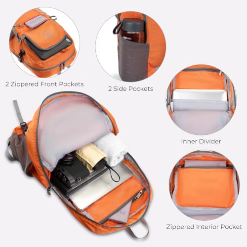 20L Small Hiking Backpack for Women Men,Lightweight Packable Travel Daypack - color: Orange