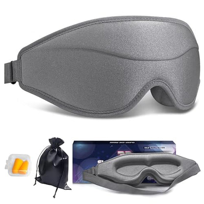 3D Sleep Mask, Breathable 3D Eye Mask for Sleeping, Light Blocking 3D Contoured Eye Cover with Adjustable Strap, 3D Memory Foam Night Blindfold for Men Women(Gray, with 2 Earplugs) - color: Argent