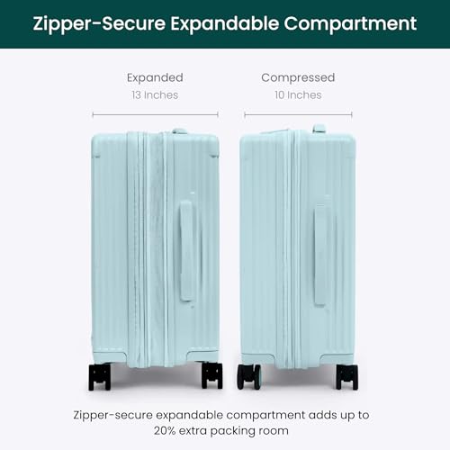 Nobl Travel Carry on Expandable Luggage, Aluminum Frame Hard Shell Suitcase | Airline Approved 22.5"x14.2"x9.8", 360° Spinner Wheels, TSA Locks, USB Charging, Cup & Phone Holder, PC Shell, Powder Blue - color: Powder Blue