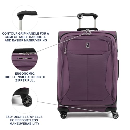Travelpro Tourlite Softside 25" Expandable Luggage with 4 Spinner Wheels, Lightweight Suitcase, Checked Medium, Deep Purple - color: Deep Purple, size: Checked-Medium 25-Inch