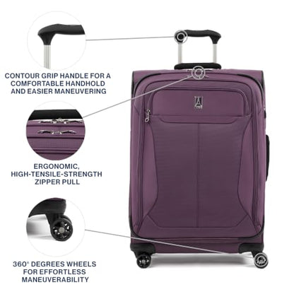 Travelpro Tourlite Softside 25" Expandable Luggage with 4 Spinner Wheels, Lightweight Suitcase, Checked Medium, Deep Purple - color: Deep Purple, size: Checked-Medium 25-Inch