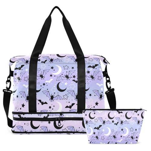 Travel Duffel Tote Bag Bat Starry Sky Sports Duffel Bag with Wet Pocket Weekender Overnight Bag for Women Men Gym Bag, Carry On Bag Hospital Bag for Labor and Delivery - color: Goth 06