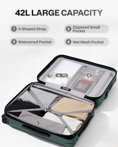 Coolife Expandable Luggage with TSA Lock Carry On Green - color: Green, size: 20 Inch-EXT