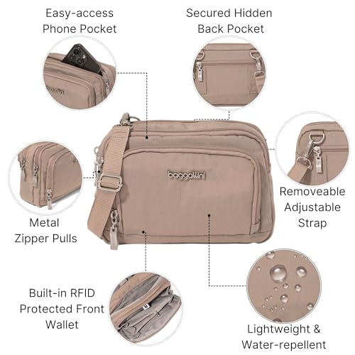 Baggallini Triple Zip with Front Wallet/Trifecta RFID Wallet Crossbody - color: Moonrock