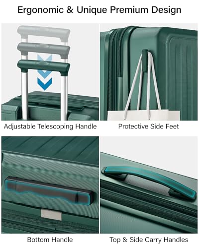 MILADA Expandable Medium Suitcase 24 Inch, Hardside Checked Luggage, Green - color: Blackish Green, size: Checked Medium 24 Inch