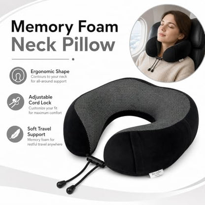 Travel Pillow and Blanket Set - Foot Hammock Rest Airplane Essentials Black - color: Black