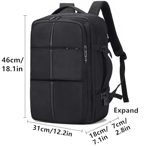 O-TBOST Expandable Travel Backpack Waterproof Carry On Backpack College 17.3” Laptop Backpack for Men & Women (Black) - color: Black