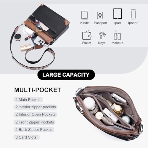 Crossbody Bag for Women, RFID Vegan Leather Medium Purse - color: Black With Brown