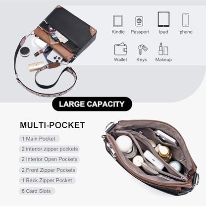Crossbody Bag for Women, RFID Vegan Leather Medium Purse - color: Black With Brown