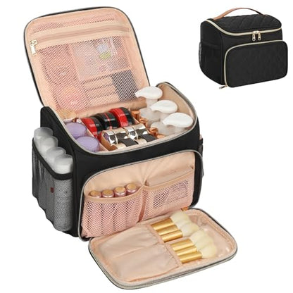 Makeup Case, Large Make Up Bag Organizer, Travel Cosmetic Storage - color: Black
