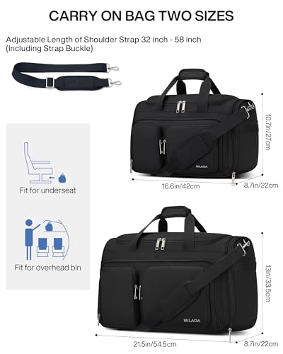 MILADA Carry On Luggage Bags for Travel Foldable Personal Item Travel Bag - color: Black, size: Carry On 21.5 inch
