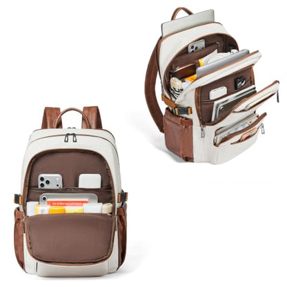 Leather Laptop Backpack for Women with RFID Wristlet Purse, Fits 17" Laptop - color: 1-1 Beige