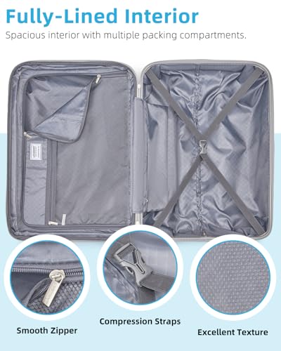 LARVENDER Carry on Luggage Sets 3 Piece, 20 Inch Suitcases, Glossy Silver - color: Glossy Silver (XL-BP), size: 3 Piece Set (Backpack/TB/20)