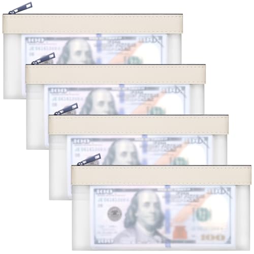 4 Pack Clear Money Envelopes for Cash Money Bag Pouch 7.6x3.7 inch - color: white