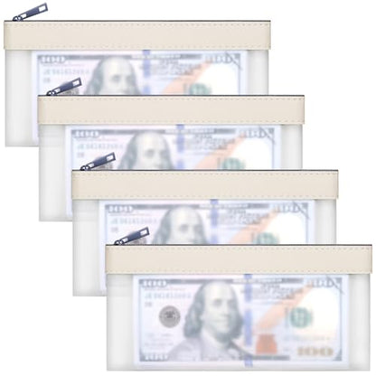 4 Pack Clear Money Envelopes for Cash Money Bag Pouch 7.6x3.7 inch - color: white