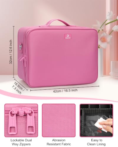 Relavel Extra Large Makeup Case, Makeup Artist Bag with Dividers, Rose Pink - color: Black Rose Pink, size: Extra Large